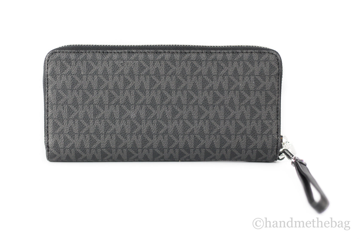 Michael Kors Jet Set Large Black Signature Continental Travel Wristlet Wallet